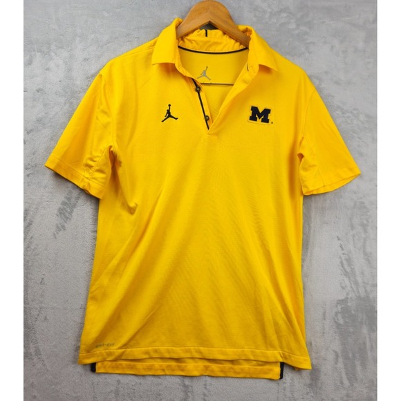 Michigan Wolverines Polo Shirt Mens Medium Jordan Nike Jumpman Yellow Solid - Picture 1 of 5